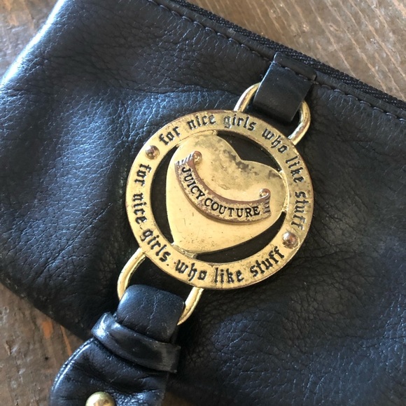 Juicy Couture Black Coin Purse with Brass Emblem & Black Tassel Leather 3"x4.75" - Picture 2 of 9